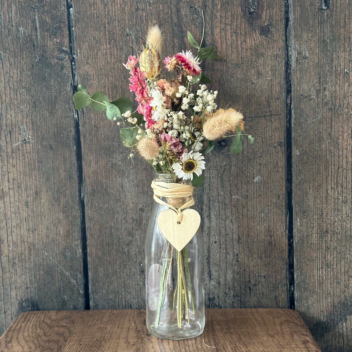 Dried flower milk bottle arrangements