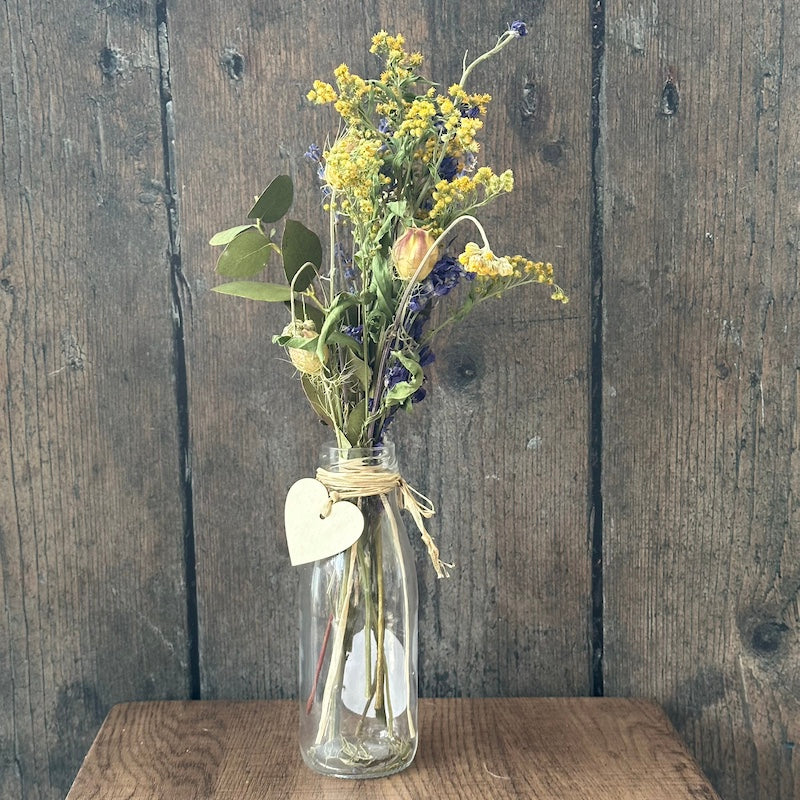 Dried flower milk bottle arrangements